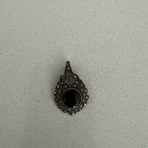 Marcasite & onyx pendant, heart pendant